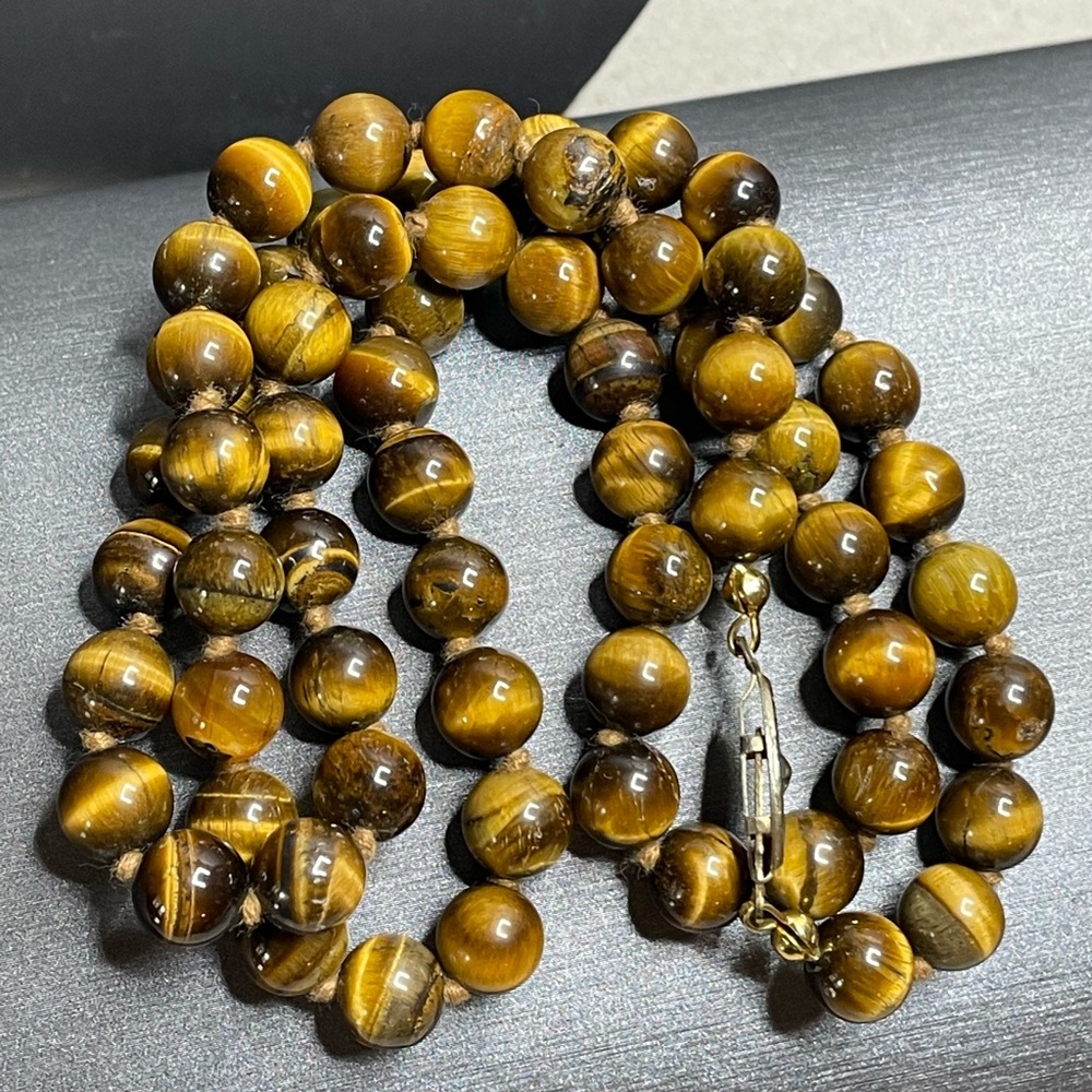 Vintage Tigers Eye Hand Knotted 10k Gold Clasp 25” Necklace Gorgeous Beads. - Picture 5 of 12